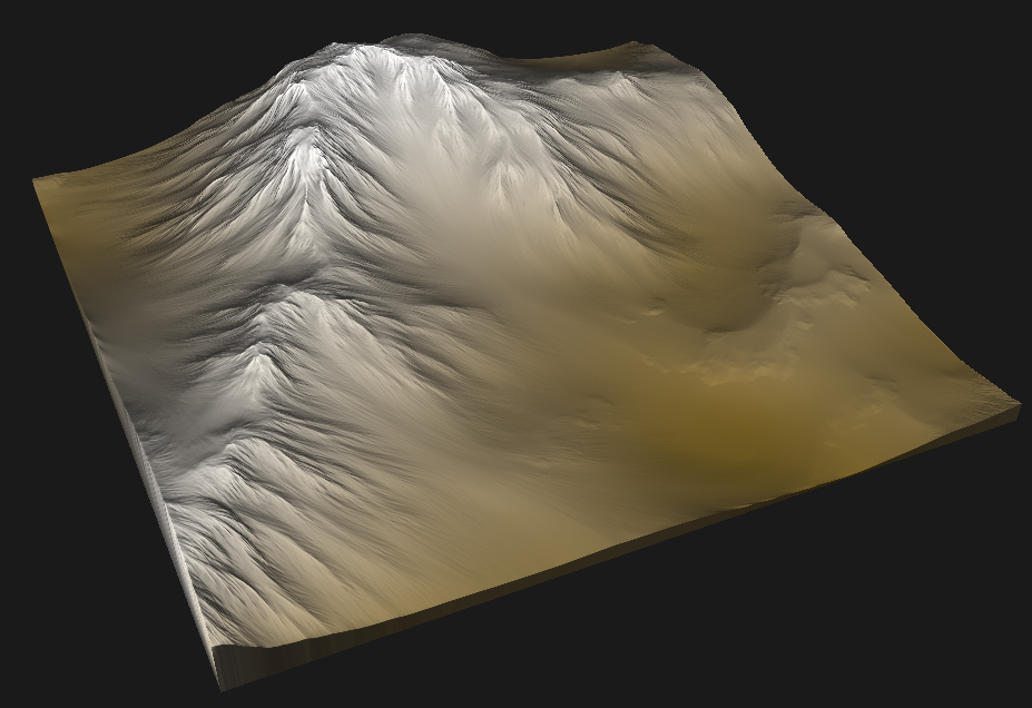 The rendered 3D terrain you'll produce in this walkthrough: eroded relief with carved valleys and ridges.