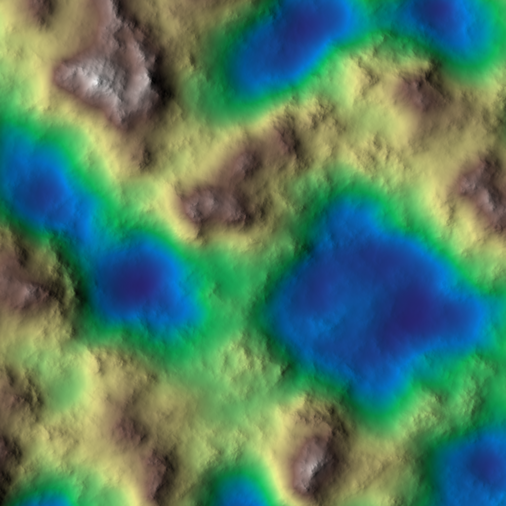 A raw NoiseFbm heightmap before any erosion: soft, rounded lumps with no drainage structure.