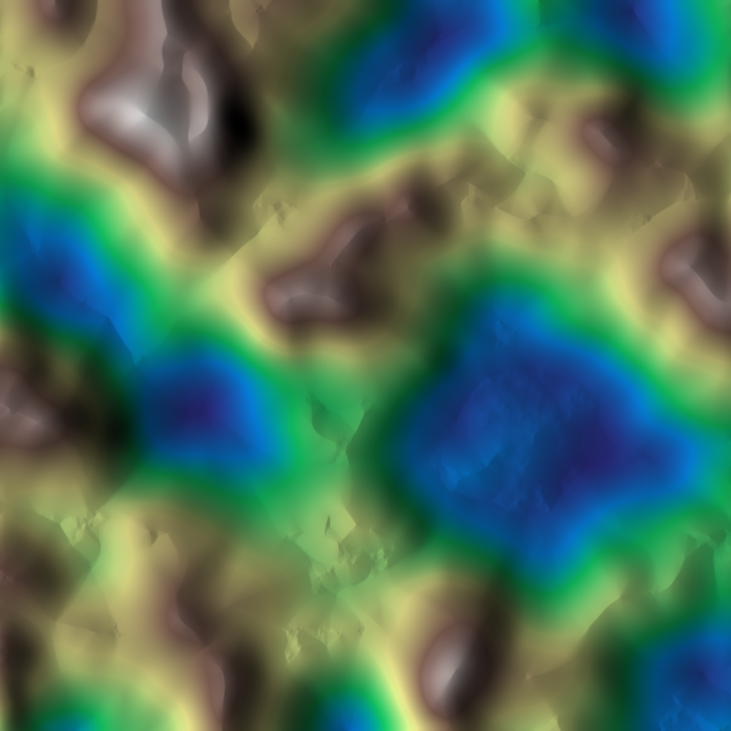 The base terrain after Thermal erosion: peaks are softened and debris has gathered as scree at the slope bases.